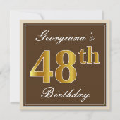 Elegant, bruin, Faux Gold 48th Birthday + naam Kaart (Voorkant)