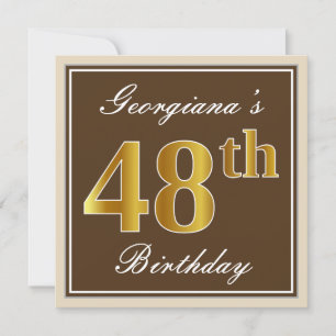 Elegant, bruin, Faux Gold 48th Birthday + naam Kaart