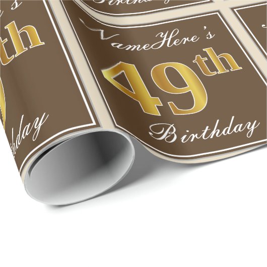 Elegant, bruin, Faux Gold 49th Birthday + naam Cadeaupapier (Rol Hoek)