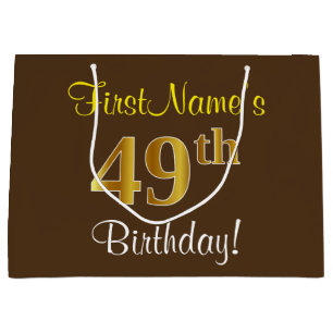 Elegant, bruin, Faux Gold 49th Birthday + naam Groot Cadeauzakje