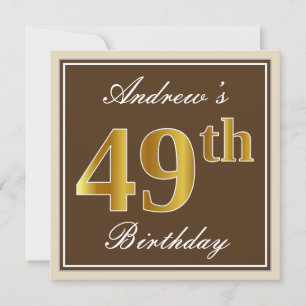 Elegant, bruin, Faux Gold 49th Birthday + naam Kaart