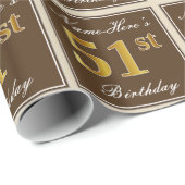 Elegant, bruin, Faux Gold 51st Birthday + naam Cadeaupapier (Rol Hoek)