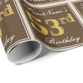 Elegant, bruin, Faux Gold 53rd Birthday + naam Cadeaupapier (Rol Hoek)