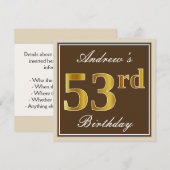 Elegant, bruin, Faux Gold 53rd Birthday + naam Kaart (Voorkant / Achterkant)