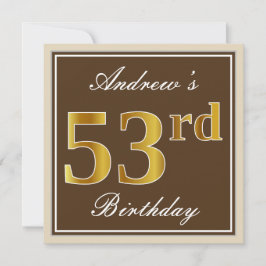 Elegant, bruin, Faux Gold 53rd Birthday + naam Kaart