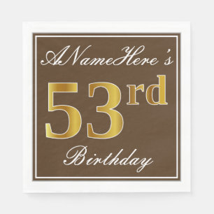 Elegant Bruin, Faux Gold 53ste verjaardag + naam Servet