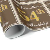 Elegant, bruin, Faux Gold 54th Birthday + naam Cadeaupapier (Rol Hoek)
