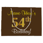 Elegant, bruin, Faux Gold 54th Birthday + naam Groot Cadeauzakje (Achterkant)