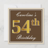 Elegant, bruin, Faux Gold 54th Birthday + naam Kaart (Voorkant)