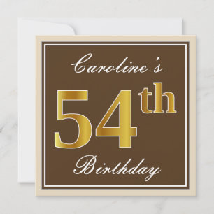 Elegant, bruin, Faux Gold 54th Birthday + naam Kaart