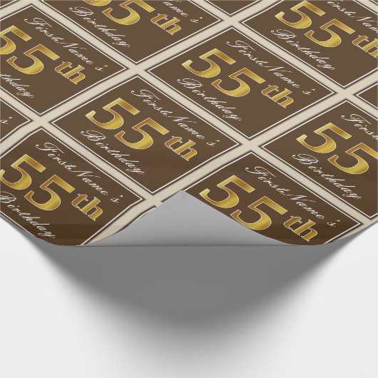 Elegant, bruin, Faux Gold 55th Birthday + naam Cadeaupapier (Hoek)
