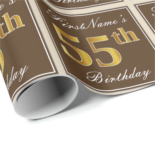 Elegant, bruin, Faux Gold 55th Birthday + naam Cadeaupapier (Rol Hoek)