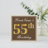 Elegant, bruin, Faux Gold 55th Birthday + naam Kaart (Staand voorkant)