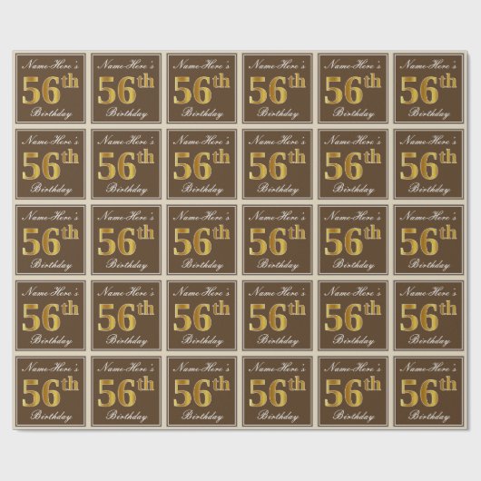 Elegant, bruin, Faux Gold 56th Birthday + naam Cadeaupapier (Vlak)