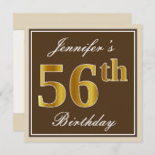 Elegant, bruin, Faux Gold 56th Birthday + naam Kaart (Voorkant / Achterkant)