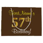Elegant, bruin, Faux Gold 57th Birthday + naam Groot Cadeauzakje (Achterkant)