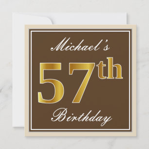 Elegant, bruin, Faux Gold 57th Birthday + naam Kaart