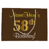 Elegant, bruin, Faux Gold 58th Birthday + naam Groot Cadeauzakje (Achterkant)