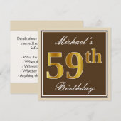 Elegant, bruin, Faux Gold 59th Birthday + naam Kaart (Voorkant / Achterkant)