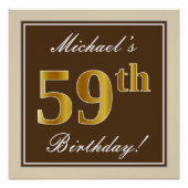 Elegant, bruin, Faux Gold 59th Birthday + naam Perfect Poster (Voorkant)