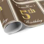 Elegant, bruin, Faux Gold 5th Birthday + naam Cadeaupapier (Rol Hoek)