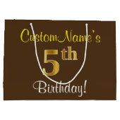 Elegant, bruin, Faux Gold 5th Birthday + naam Large Cadeautasje (Achterkant)