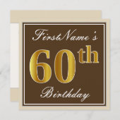 Elegant, bruin, Faux Gold 60th Birthday + naam Kaart (Voorkant / Achterkant)