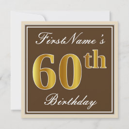 Elegant, bruin, Faux Gold 60th Birthday + naam Kaart