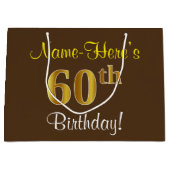 Elegant, bruin, Faux Gold 60th Birthday + naam Large Cadeautasje (Voorkant)