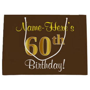 Elegant, bruin, Faux Gold 60th Birthday + naam Large Cadeautasje
