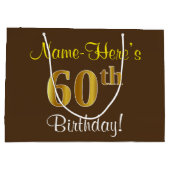 Elegant, bruin, Faux Gold 60th Birthday + naam Large Cadeautasje (Achterkant)