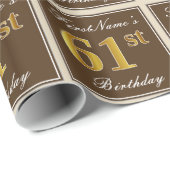 Elegant, bruin, Faux Gold 61st Birthday + naam Cadeaupapier (Rol Hoek)