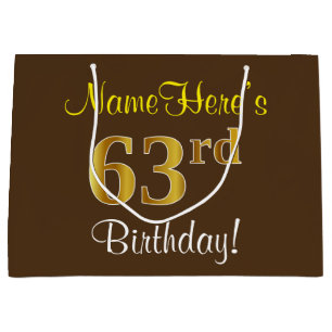 Elegant, bruin, Faux Gold 63rd Birthday + naam Groot Cadeauzakje