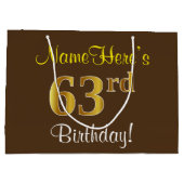 Elegant, bruin, Faux Gold 63rd Birthday + naam Groot Cadeauzakje (Achterkant)