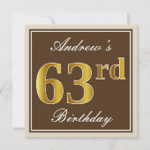 Elegant, bruin, Faux Gold 63rd Birthday + naam Kaart (Voorkant)