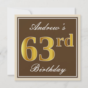 Elegant, bruin, Faux Gold 63rd Birthday + naam Kaart