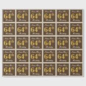 Elegant, bruin, Faux Gold 64th Birthday + naam Cadeaupapier (Vlak)