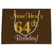 Elegant, bruin, Faux Gold 64th Birthday + naam Groot Cadeauzakje (Voorkant)