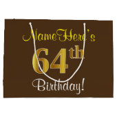 Elegant, bruin, Faux Gold 64th Birthday + naam Groot Cadeauzakje (Achterkant)