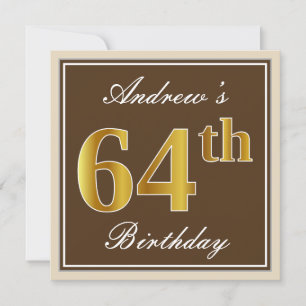 Elegant, bruin, Faux Gold 64th Birthday + naam Kaart