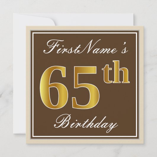 Elegant, bruin, Faux Gold 65th Birthday + naam Kaart (Voorkant)