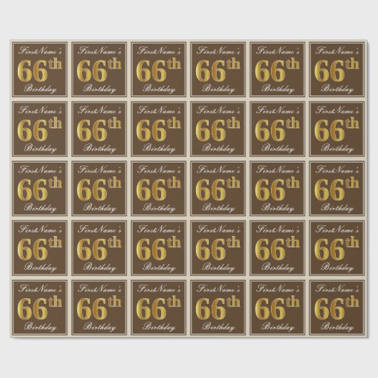 Elegant, bruin, Faux Gold 66th Birthday + naam Cadeaupapier (Vlak)