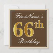 Elegant, bruin, Faux Gold 66th Birthday + naam Kaart (Voorkant)