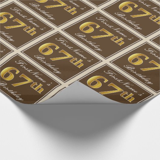 Elegant, bruin, Faux Gold 67th Birthday + naam Cadeaupapier (Hoek)