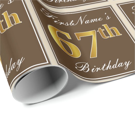 Elegant, bruin, Faux Gold 67th Birthday + naam Cadeaupapier (Rol Hoek)