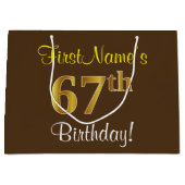 Elegant, bruin, Faux Gold 67th Birthday + naam Groot Cadeauzakje (Voorkant)