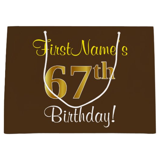 Elegant, bruin, Faux Gold 67th Birthday + naam Groot Cadeauzakje (Voorkant)