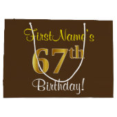 Elegant, bruin, Faux Gold 67th Birthday + naam Groot Cadeauzakje (Achterkant)
