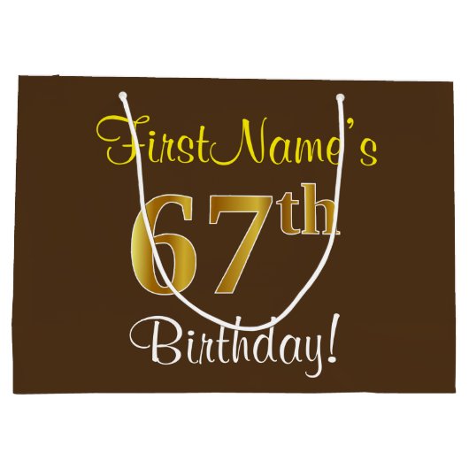 Elegant, bruin, Faux Gold 67th Birthday + naam Groot Cadeauzakje (Achterkant)