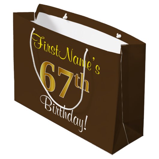 Elegant, bruin, Faux Gold 67th Birthday + naam Groot Cadeauzakje (Achterkant Gekanteld)